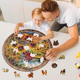 Vintage Farm Sunflower Wooden Puzzle, 5A Difficulty Unique Shaped Pieces Family Activity Gift