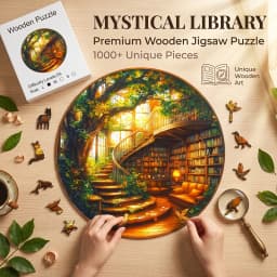 Round Enchanted Tree‑House Library Wooden Jigsaw Puzzle, Irregular Unique Animal‑Shaped Pieces, Adult DIY Stress‑Relief Wood Puzzle Game, Fantasy Forest Art Puzzle, Home Wall Decor, Ideal Birthday Holiday Gift for Puzzle Lovers