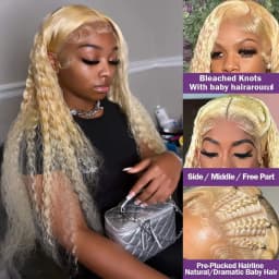 613 Honey Blonde Deep Wave Human Hair Wig HD Lace Frontal Pre-Plucked Super Double Drawn Water Wave Long Length 30/36/38 Inches for Women
