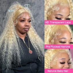 613 Honey Blonde Deep Wave Human Hair Wig HD Lace Frontal Pre-Plucked Super Double Drawn Water Wave Long Length 30/36/38 Inches for Women