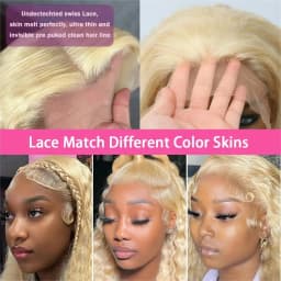 613 Honey Blonde Deep Wave Human Hair Wig HD Lace Frontal Pre-Plucked Super Double Drawn Water Wave Long Length 30/36/38 Inches for Women