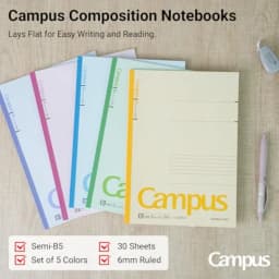 Composition Notebooks, 5 Pack Campus Semi-B5 Comp Book with B 6mm Ruled, 30 Sheets, Classic School Lined Notebook, Journal Note