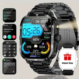 Outdoor Men'S Smart Watch 2.01 Inch-Hd-Full Touch Screen Display Wireless Call/Answer, Multiple Sports Modes ,Outdoor Information Reminder,Weather Forecast,Music Control,Suitable for Iphone and Android