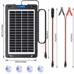 Solar Panel 12V Car Battery Charger Built In Charge Controller IP65 Waterproof Anti Shatter Solar Trickle Charger With Cigarette Lighter Alligator Clips Suction Cups For Motorcycle RV Boat Truck