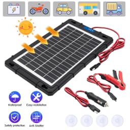 Solar Panel 12V Car Battery Charger Built In Charge Controller IP65 Waterproof Anti Shatter Solar Trickle Charger With Cigarette Lighter Alligator Clips Suction Cups For Motorcycle RV Boat Truck