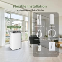 14000 BTU Portable Air Conditioner – 3-in-1 Mobile Cooling, Fan & Dehumidifier – Cools Rooms up to 750 Sq. Ft, Quiet, Energy Efficient, Remote, 24H Timer, Window Kit, Easy Move with Casters, LED Display