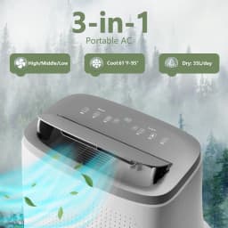 14000 BTU Portable Air Conditioner – 3-in-1 Mobile Cooling, Fan & Dehumidifier – Cools Rooms up to 750 Sq. Ft, Quiet, Energy Efficient, Remote, 24H Timer, Window Kit, Easy Move with Casters, LED Display