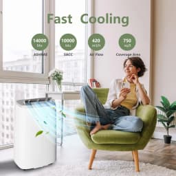 14000 BTU Portable Air Conditioner – 3-in-1 Mobile Cooling, Fan & Dehumidifier – Cools Rooms up to 750 Sq. Ft, Quiet, Energy Efficient, Remote, 24H Timer, Window Kit, Easy Move with Casters, LED Display