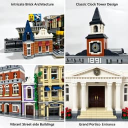 Classical Architecture Collection Building Blocks Multi-style City Building Model Including Emporium Police Station and Town Hall Detailed Street Scene Bricks Set Collectible Ornament For Hobbyists