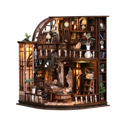 3D Wooden Puzzle for Adults Bacchus Study Book Nook with Lights Model Kit Dollhouse DIY Miniature House Birthday and Christmas Gifts