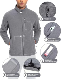 Pioneer Camp Fleece Jacket Men Full Zip Polar Lightweight Windproof Casual Soft Warm Outwear Outdoor Coat with Chest Pocket