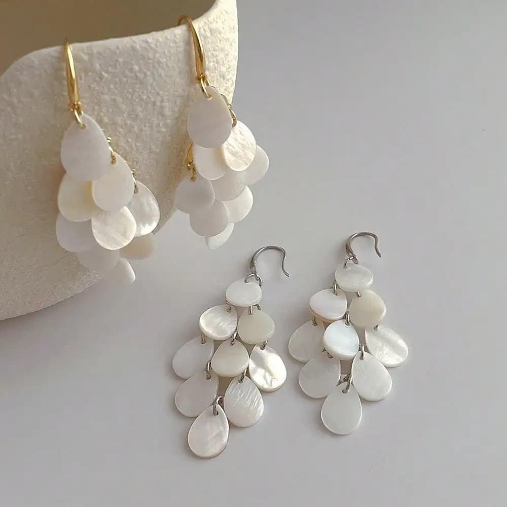 1 Pair Fashion Water Drop Shell Tassel Earrings, High-End Beach Vacation Accessories