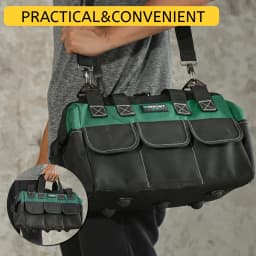 Heavy Duty Tool Bag 13/15-Inch with Adjustable Shoulder Strap, 14-Pocket Portable Empty Tool Box Organizer, Big Storage Toolbox Organization, Soft Handle Large Zipper Carrying Toolbag, Father Day Gifts for Him Dad Men, Green