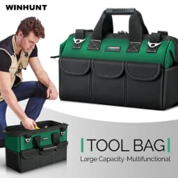 Heavy Duty Tool Bag 13/15-Inch with Adjustable Shoulder Strap, 14-Pocket Portable Empty Tool Box Organizer, Big Storage Toolbox Organization, Soft Handle Large Zipper Carrying Toolbag, Father Day Gifts for Him Dad Men, Green