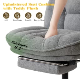 Thick Cushion Leisure Chair, Teddy Plush Cross Chair, Cross Legged Office Chair, Height Adjustable Desk Chair, Rolling Computer Chair with Footrest & Reclining Backrest