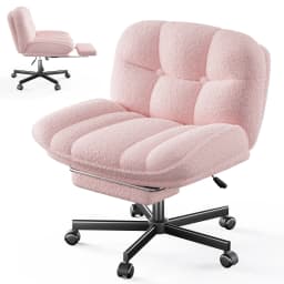 Thick Cushion Leisure Chair, Teddy Plush Cross Chair, Cross Legged Office Chair, Height Adjustable Desk Chair, Rolling Computer Chair with Footrest & Reclining Backrest