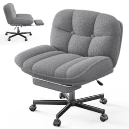 Thick Cushion Leisure Chair, Teddy Plush Cross Chair, Cross Legged Office Chair, Height Adjustable Desk Chair, Rolling Computer Chair with Footrest & Reclining Backrest