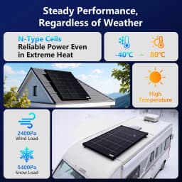 12V 100W Black N-Type 18BB Solar Panel A+ Grade PV Panel, 25% High Cell Efficiency Solar Module Junction Box, Off Grid Solar Panels Suitable for RV Boat Camper Rooftop Outdoor Power Supply
