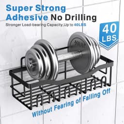 Shower Caddy Organizer, 5-Pack Adhesive Rustproof Stainless Steel Shower Shelves with Soap Holder, No Drilling Shower Storage Rack for Family Renters Bathroom, Black