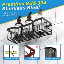 Shower Caddy Organizer, 5-Pack Adhesive Rustproof Stainless Steel Shower Shelves with Soap Holder, No Drilling Shower Storage Rack for Family Renters Bathroom, Black