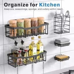 Shower Caddy Organizer, 5-Pack Adhesive Rustproof Stainless Steel Shower Shelves with Soap Holder, No Drilling Shower Storage Rack for Family Renters Bathroom, Black