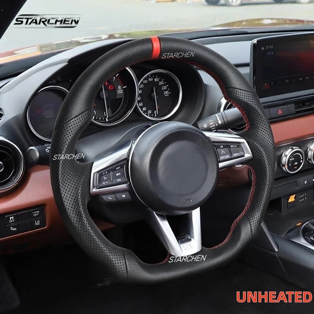 Full Leather Sport Steering Wheel for Mazda MX-5 Miata 2016 2017 2018 2019 2020 2021 2022 2023 2024 2025 2026 Flat Bottom (OEM) Steering Wheel Replacement Non-heated