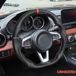 Full Leather Sport Steering Wheel for Mazda MX-5 Miata 2016 2017 2018 2019 2020 2021 2022 2023 2024 2025 2026 Flat Bottom (OEM) Steering Wheel Replacement Non-heated