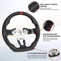 Full Leather Sport Steering Wheel for Mazda MX-5 Miata 2016 2017 2018 2019 2020 2021 2022 2023 2024 2025 2026 Flat Bottom (OEM) Steering Wheel Replacement Non-heated