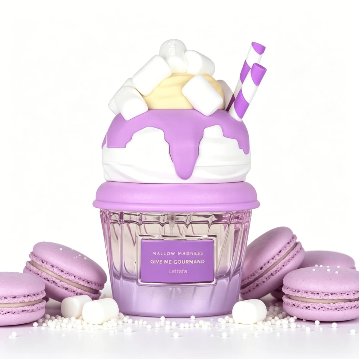 Yara Lattafa Mallow Madness Give Me Gourmand Eau De Parfum Long Lasting Sweet Fluffy Marshmallow Vanilla Dessert Fragrance Women Perfume Cute 3D Marshmallow Cream Cup Bottle Purple Pastel Gourmand Scent Birthday Holiday Gift for Ladies