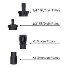 Ebb and Flow Fitting Kit - 7-Piece Fill and Drain Bulkhead Fitting Set with 1/2 3/4 Outlets, Screen Fittings and Extensions for