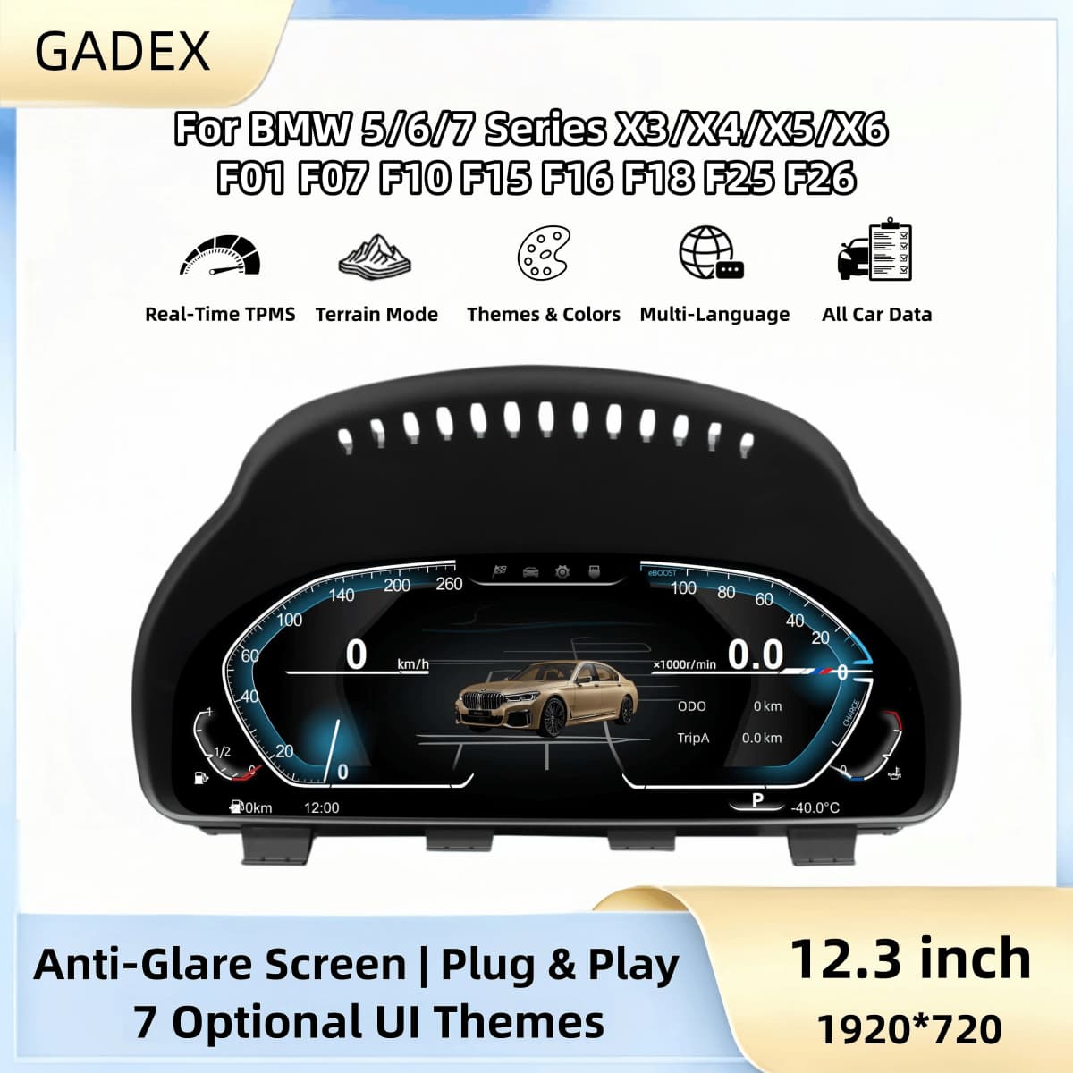 12.3 Inch LCD Digital Instrument Cluster for BMW 5 6 7 Series X3 X4 X5 X6 F01 F07 F10 F15 F16 F18 F25 F26 Virtual Cockpit Digital Speedometer Dashboard Odometer Gauge