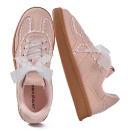 Women's Ribbon Lace-Up Fashion Sneakers Arch Support Gum Sole Tennis Walking Shoes with Memory Foam