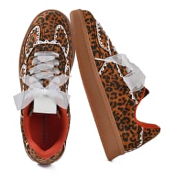 Women's Ribbon Lace-Up Fashion Sneakers Arch Support Gum Sole Tennis Walking Shoes with Memory Foam