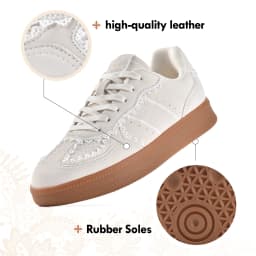 Women's Ribbon Lace-Up Fashion Sneakers Arch Support Gum Sole Tennis Walking Shoes with Memory Foam