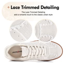 Women's Ribbon Lace-Up Fashion Sneakers Arch Support Gum Sole Tennis Walking Shoes with Memory Foam