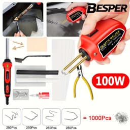100W Plastic Welder, 2 in 1 solder iron Kit Plastic Repair Welder Kit 1000PCS Hot Stapler Soldering Gun with 100PCS Plastic Welding Rods Car Bumper Repair Kit for Most Plastic Repair
