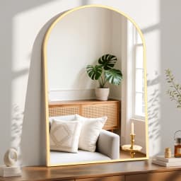 JHK Arched Gold Large Size Bathroom Mirror Bathroom Mirrors for Over Sink Modern Wall Mirrors Arch Decorative for Entryway Bedroom Vanity Horizontal or Vertical Hanging