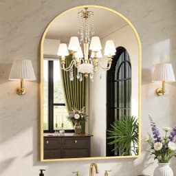 JHK Arched Gold Large Size Bathroom Mirror Bathroom Mirrors for Over Sink Modern Wall Mirrors Arch Decorative for Entryway Bedroom Vanity Horizontal or Vertical Hanging