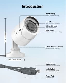 ANNKE 1080P 4-in-1 HD Security Camera, 2MP AHD/TVI/CVI/CVBS Bullet Camera, 66ft Smart IR Night Vision, 3.6mm Lens 80° View, Digital WDR, 3D DNR, IP66, Indoor/Outdoor