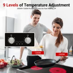21 Inch 2 Burners Electric Cooktop 3700W Apartment Electric Stove Top Double Radiant, UL Certified, 9 Heating Level Knob Control, Overheating Protection, 110V-240V Ceramic Glass Cooktop