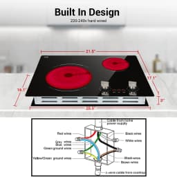 21 Inch 2 Burners Electric Cooktop 3700W Apartment Electric Stove Top Double Radiant, UL Certified, 9 Heating Level Knob Control, Overheating Protection, 110V-240V Ceramic Glass Cooktop