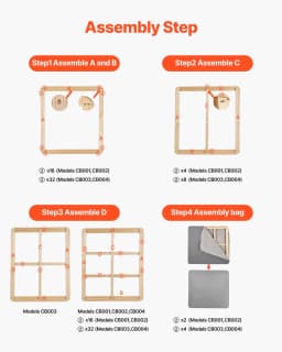 Queen Size Bunkie Board, 1.5 in Bed Board Slats with 200D Oxford Cloth, Wooden Mattress Support for Queen Size Bed, Easy Assembly Support under Mattress, 4 Piece, Gray