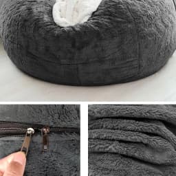 Bean Bag Sofa Cover Dark Gray 6FT Only Cover Ultra Soft Flocked PV Washable Double Zipper