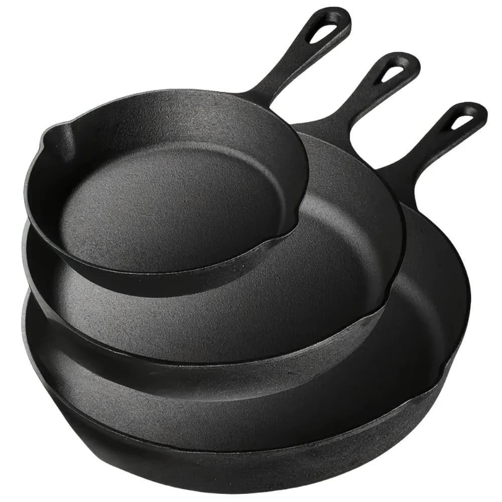 3PCS Cast Iron Skillet Set (6/8/10 Inch) Pre-Seasoned, Heavy-Duty Pans for Oven, Grill & Campfire, Even Heat, Non-Stick Surface