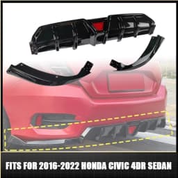 1Set Quality Car Rear Bumper Splitter Lip Diffuser Body Kit And LED Light For Honda Civic 2016-2022 10th 4Dr Sedan Spoiler Guard