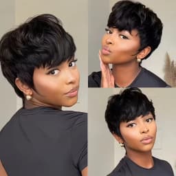 Natural Look Short Pixie Cut Human Hair Wig Full Machine-Made Wig for Women For Women