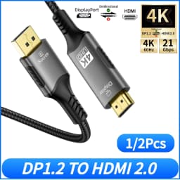 1/2Pcs 4K DisplayPort to HDMI Adapter Cable DP 2.1 4K@60Hz 2K@120Hz [DP Alt Mode] Compatible with Gaming PC to TV Monitor