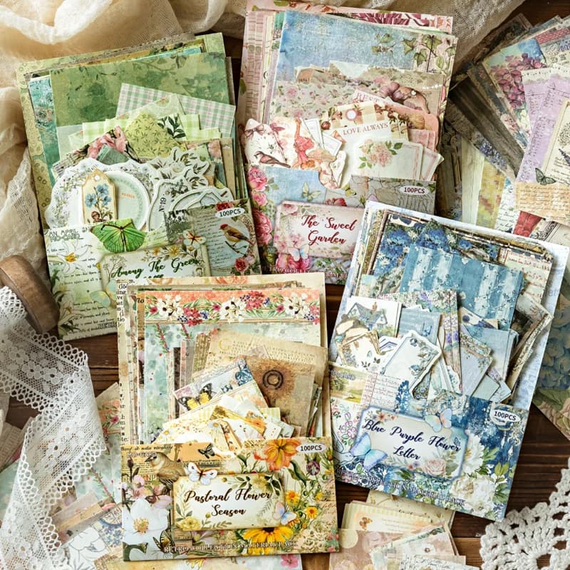 400pcs Garden Post Office Collection Light Paper Material Pack DIY Handbook Collage Journal Notebook Scrapbook Envelope