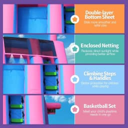 26FT Iatable Water Slide for Kids, PVC Commercial Grade Water Slide with Splash Pool, 4-in-1 Water Slide with Climbing & Basketb