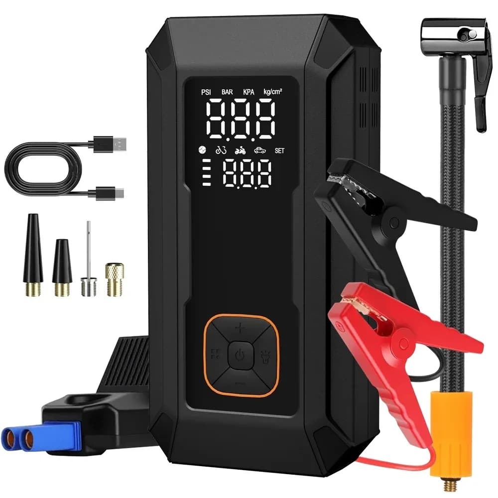 5-IN-1 Car Jump Starter with Air Compressor Peak 1500A Auto Battery Booster 150PSI Air Pump Portable Power Bank Tire Inflator